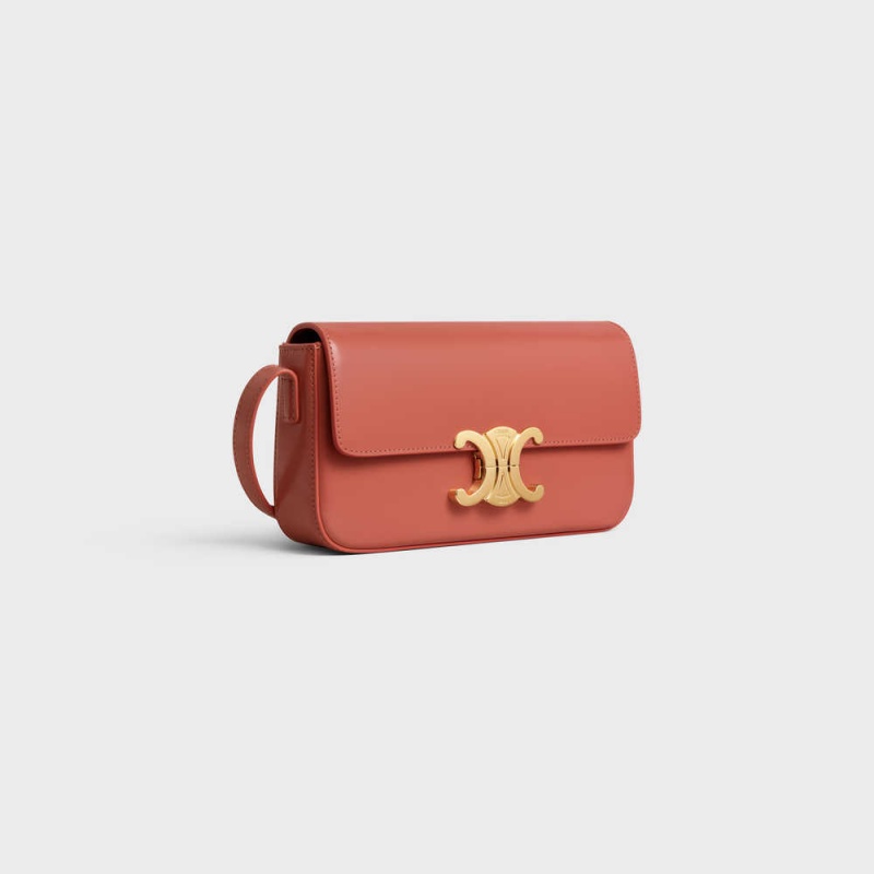 Celine Shoulder Bag In Shiny Calfskin Triomphe Bordeaux | CL-593242