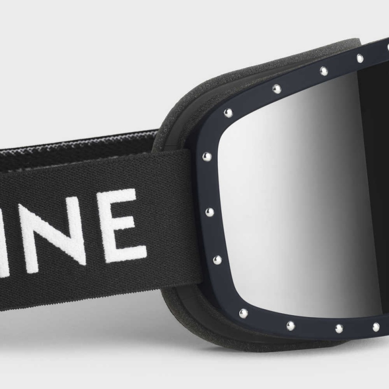 Celine Ski Mask In Plastic With Metal Studs & Mirror Lenses Sonnenbrille Schwarz Schwarz | CL-592441