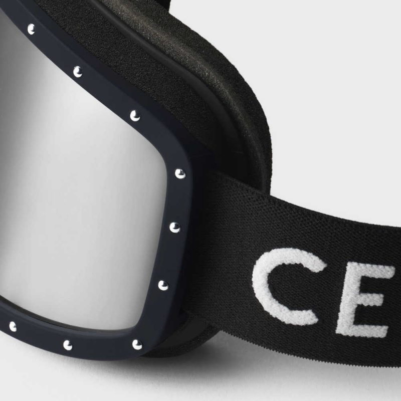 Celine Ski Mask In Plastic With Metal Studs & Mirror Lenses Sonnenbrille Schwarz Schwarz | CL-592441