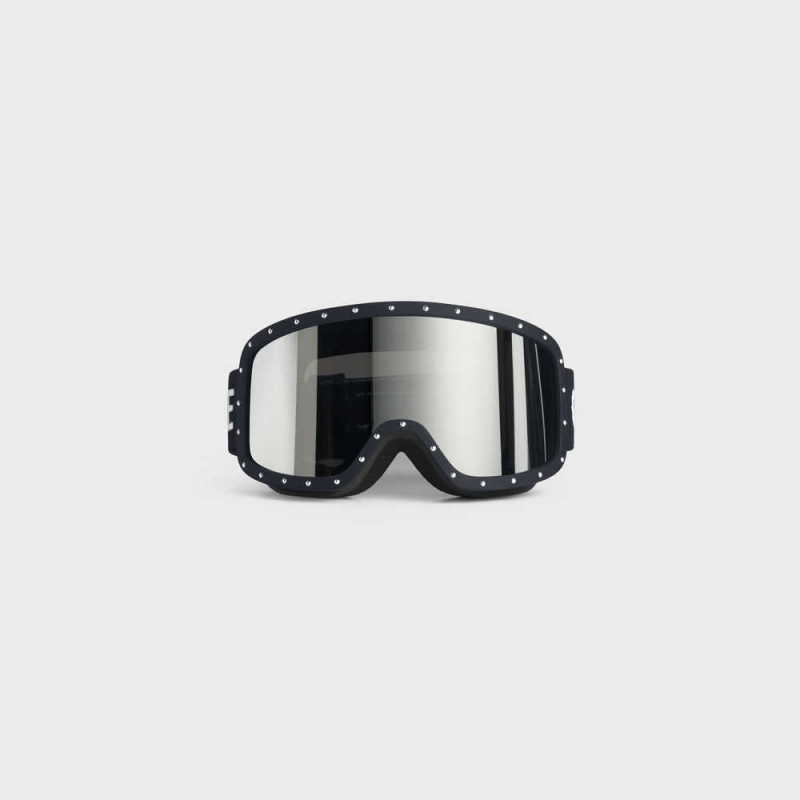 Celine Ski Mask In Plastic With Metal Studs & Mirror Lenses Sonnenbrille Schwarz Schwarz | CL-592441