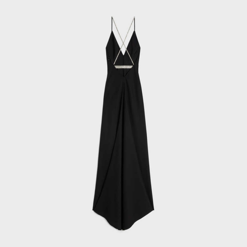 Celine Slip With Rhinestones In Satin-lined CrêPe Kleid Schwarz | CL-592862