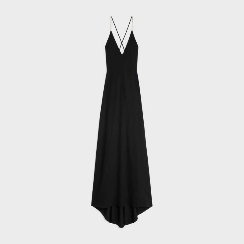 Celine Slip With Rhinestones In Satin-lined CrêPe Kleid Schwarz | CL-592862