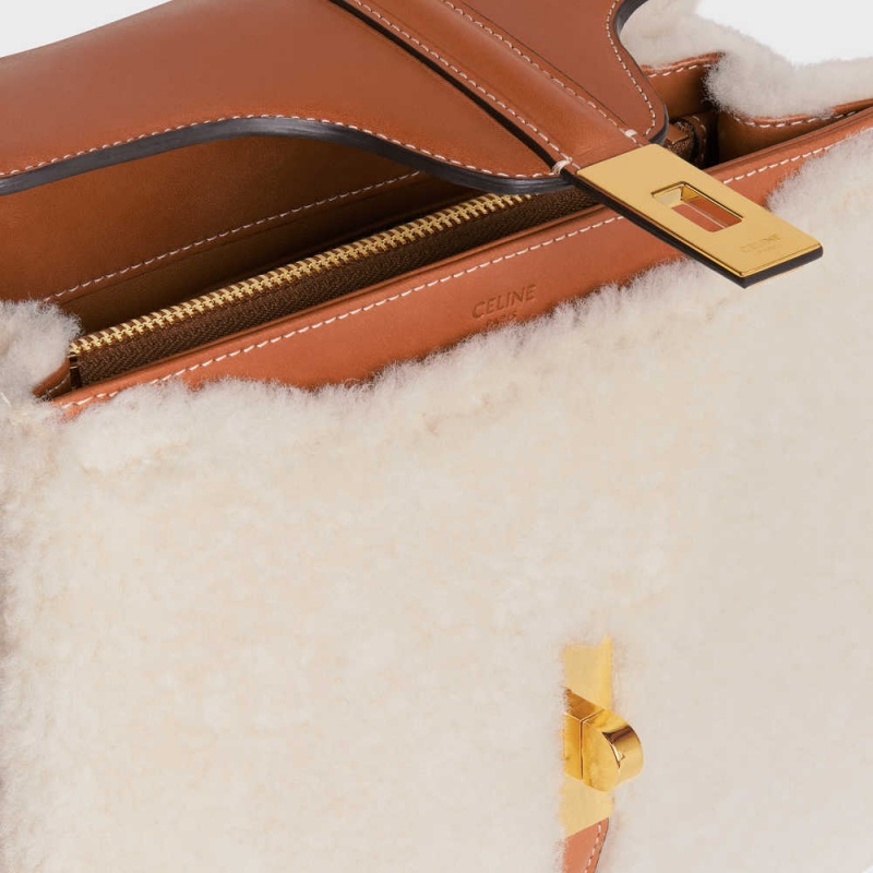 Celine Small Bag In Shearling And Natural Calfskin 16 Beige Braun | CL-593277