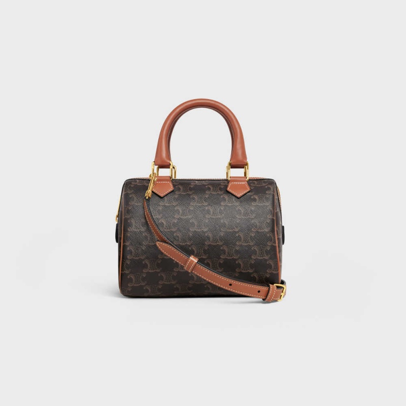 Celine Small Boston In And Calfskin Triomphe Canvas Braun | CL-593132