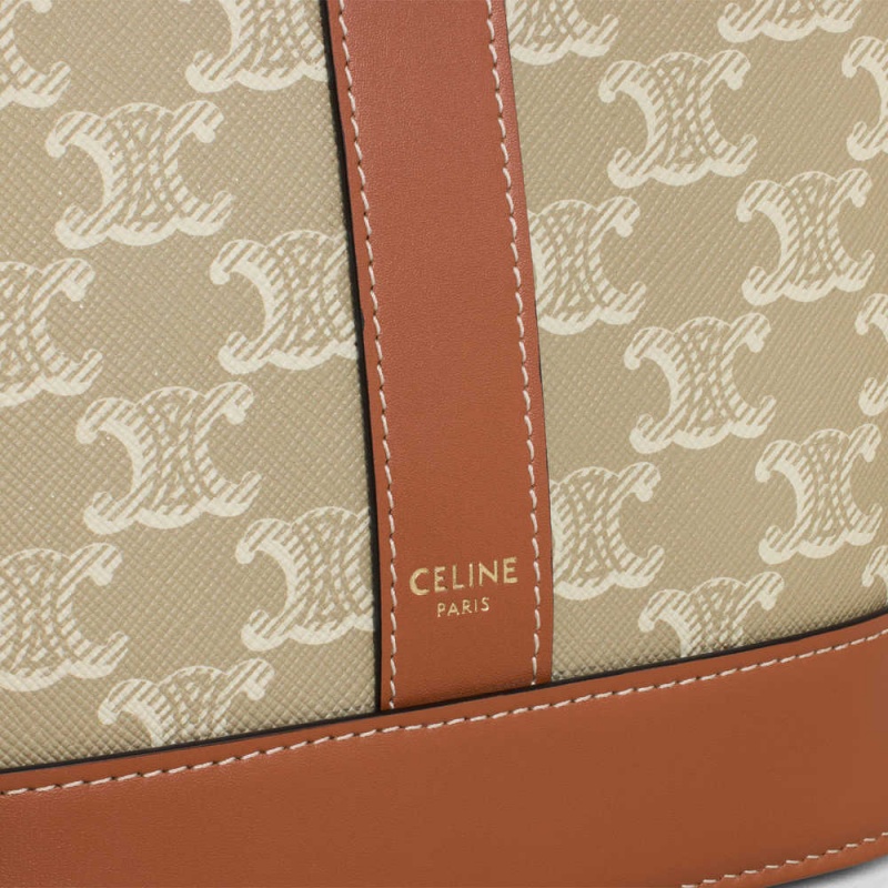 Celine Small Bucket Cuir Triomphe In And Calfskin Triomphe Canvas Beige | CL-593125