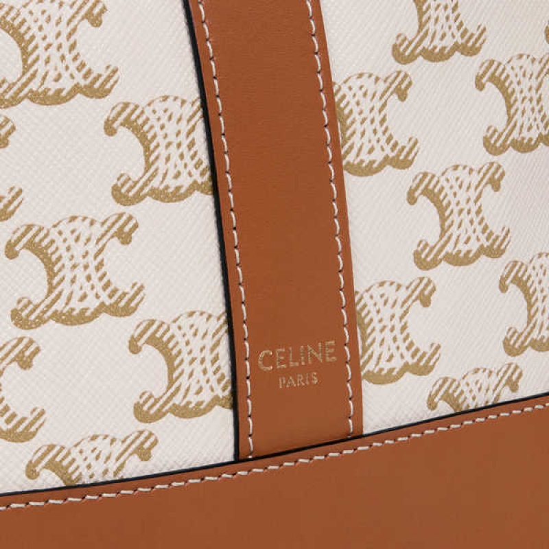 Celine Small Bucket In And Calfskin Triomphe Canvas Weiß | CL-593124