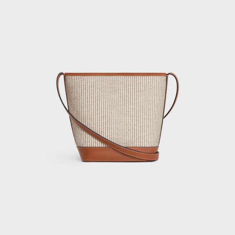 Celine Small Bucket In Gestreift Textil And Calfskin Cuir Triomphe Beige | CL-593147