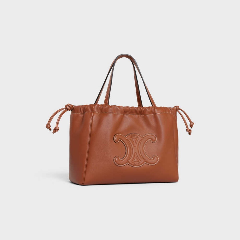 Celine Small Cabas Drawstring In Smooth Calfskin Cuir Triomphe Braun | CL-593155