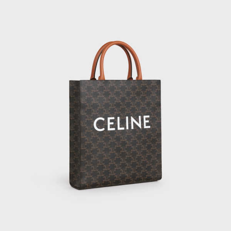 Celine Small Cabas Vertical In And Calfskin Triomphe Canvas Braun | CL-593133