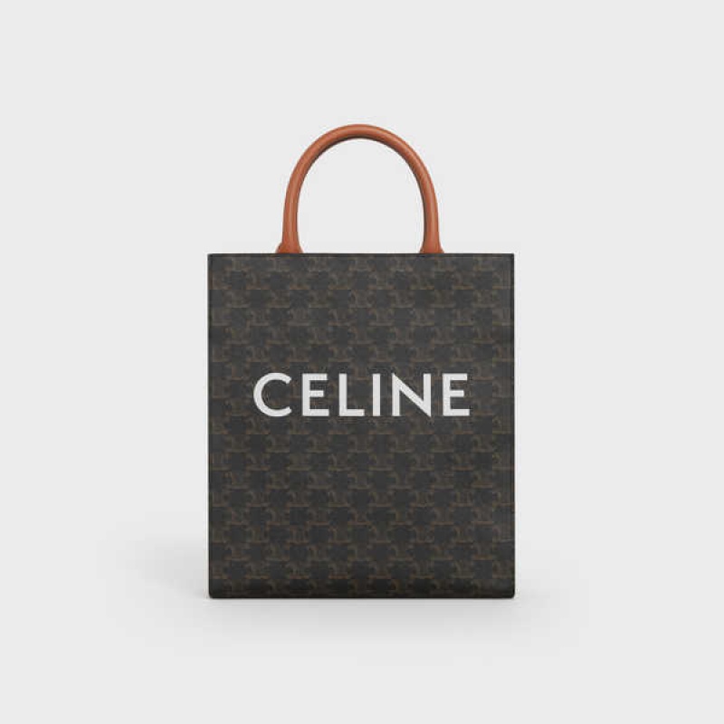 Celine Small Cabas Vertical In And Calfskin Triomphe Canvas Braun | CL-593133