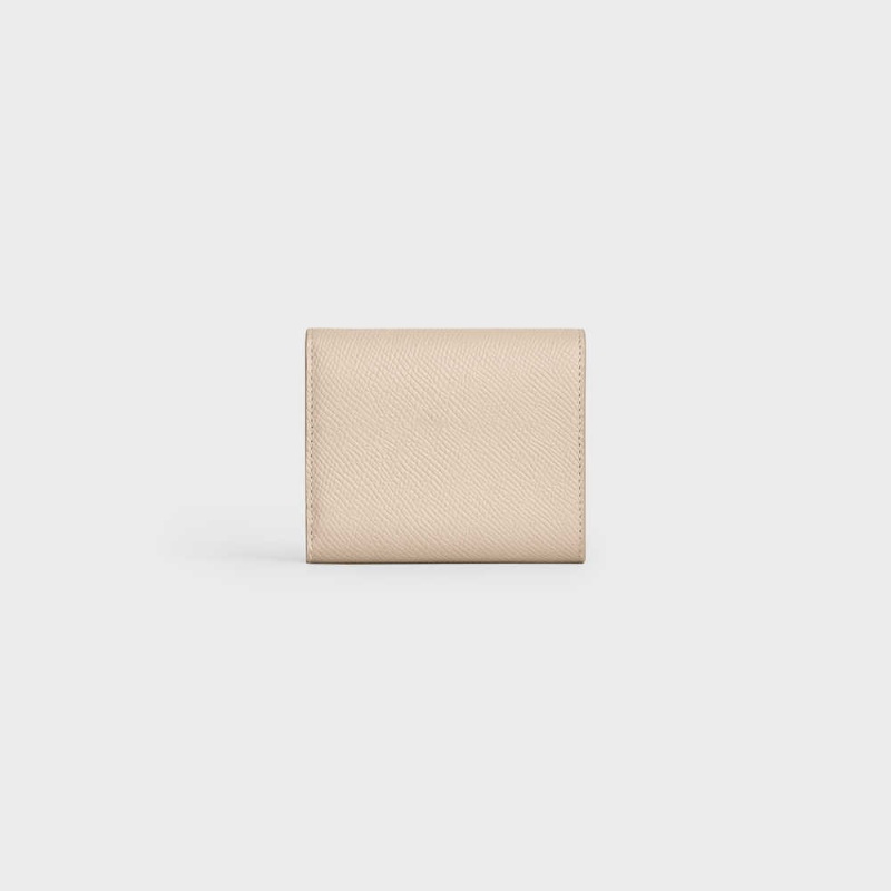 Celine Small Trifold In Grained Calfskin Geldbörse Beige | CL-593006