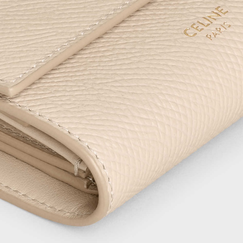 Celine Small Trifold In Grained Calfskin Geldbörse Beige | CL-593006