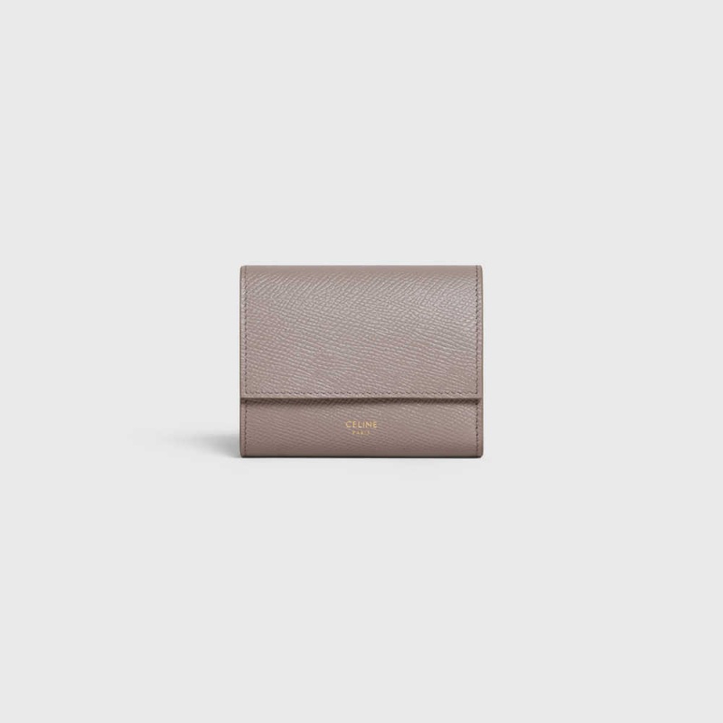 Celine Small Trifold In Grained Calfskin Geldbörse Grau | CL-593004