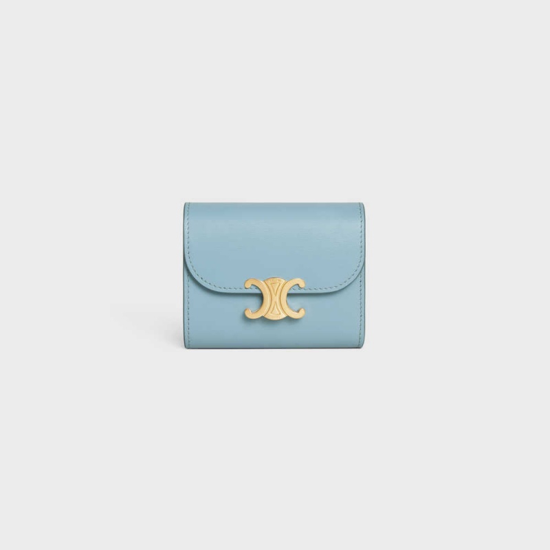 Celine Small Triomphe In Shiny Calfskin Geldbörse Blau | CL-592972