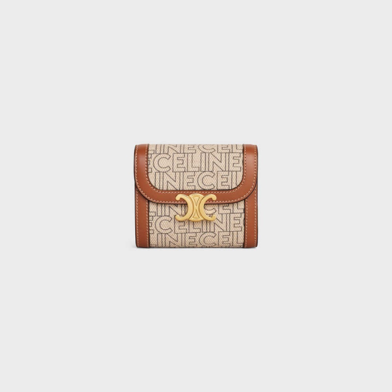 Celine Small Triomphe In Textil All Over Print Geldbörse Beige Braun | CL-592975