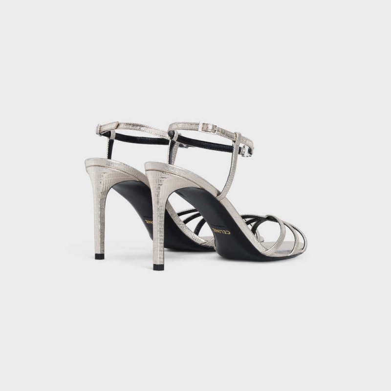 Celine Soir In Lizard Stamped Metalized Calfskin Sandalen Silber | CL-592597