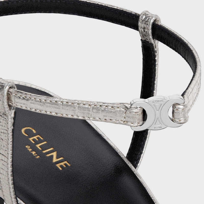 Celine Soir In Lizard Stamped Metalized Calfskin Sandalen Silber | CL-592597