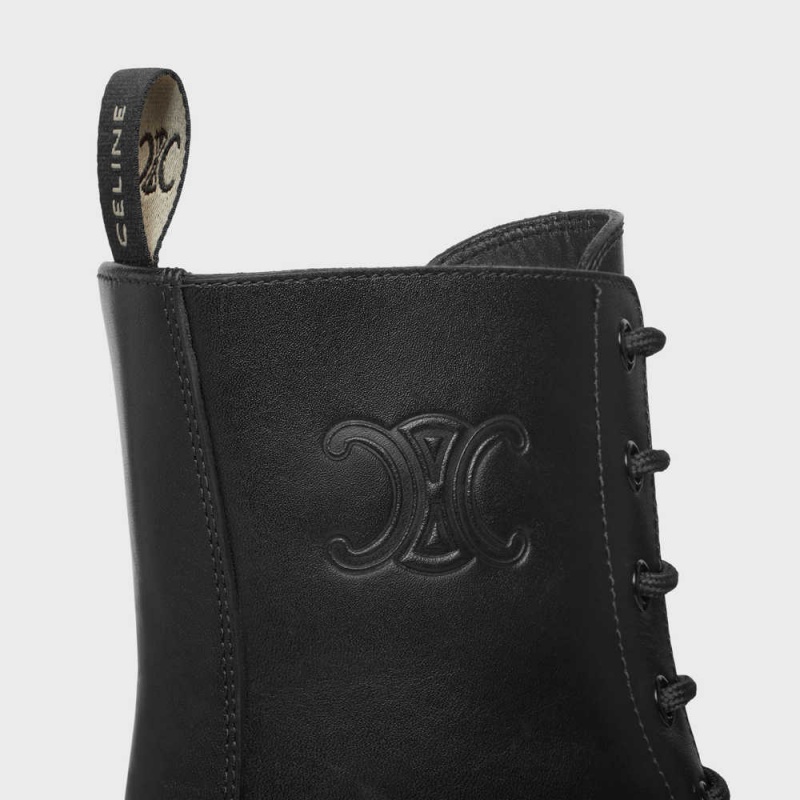 Celine Spitze-up With Triomphe And Studded Outsole Bulky In Shiny Bullskin Stiefel Schwarz | CL-592508