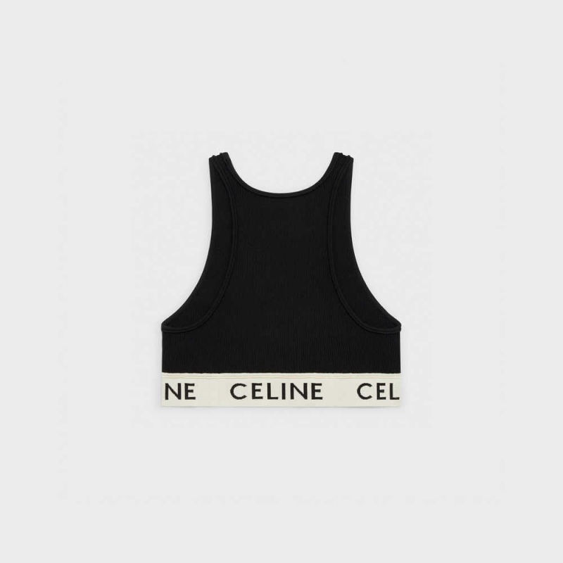 Celine Sports Bra In Turn Knit Sweatshirts Schwarz Weiß | CL-592808