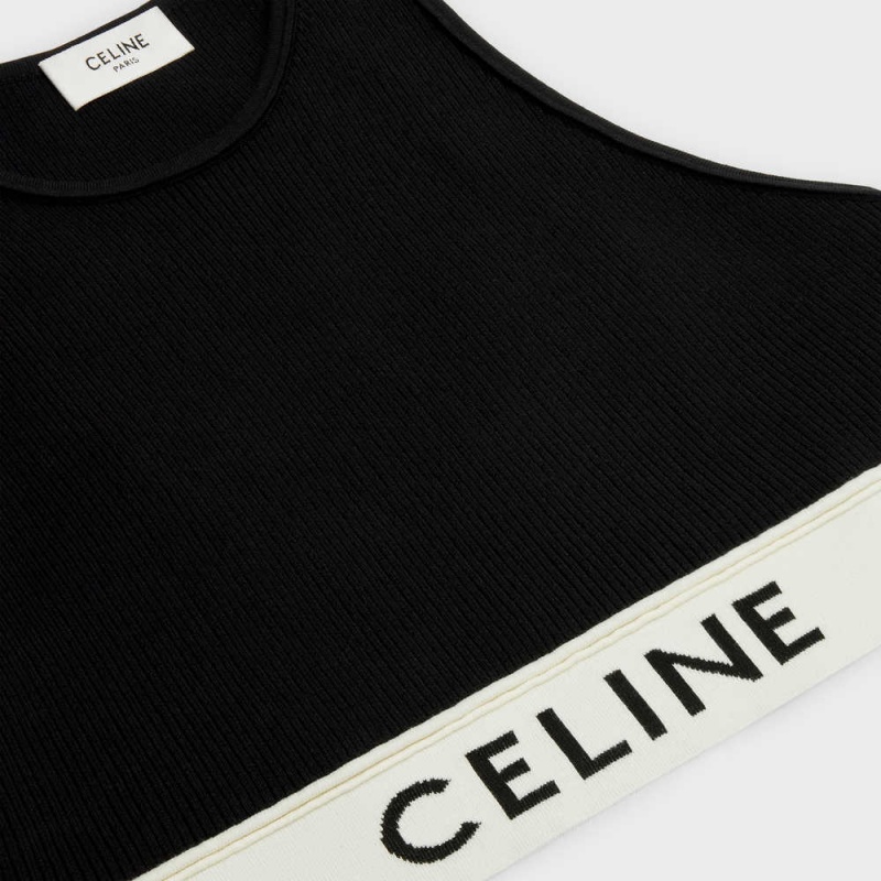 Celine Sports Bra In Turn Knit Sweatshirts Schwarz Weiß | CL-592808