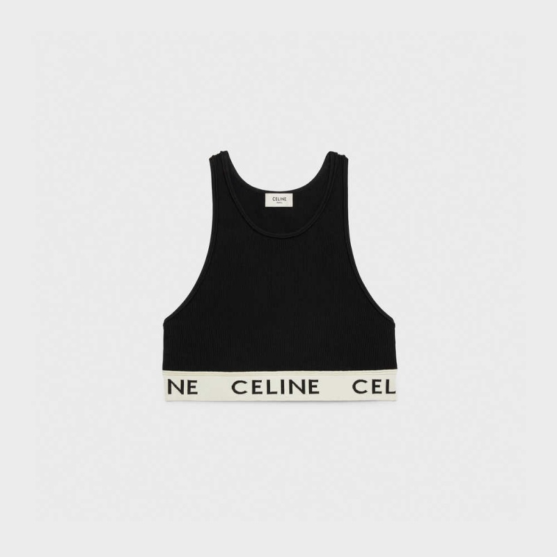 Celine Sports Bra In Turn Knit Sweatshirts Schwarz Weiß | CL-592808