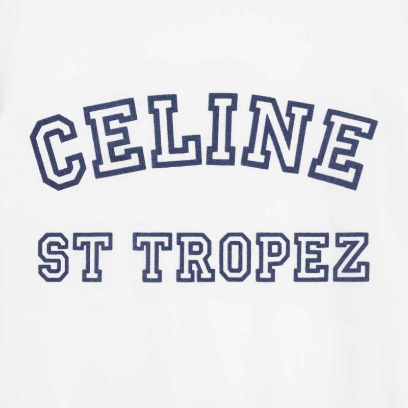 Celine St Tropez 70 S In Baumwoll Jersey T-shirt Weiß Rot Blau | CL-592781