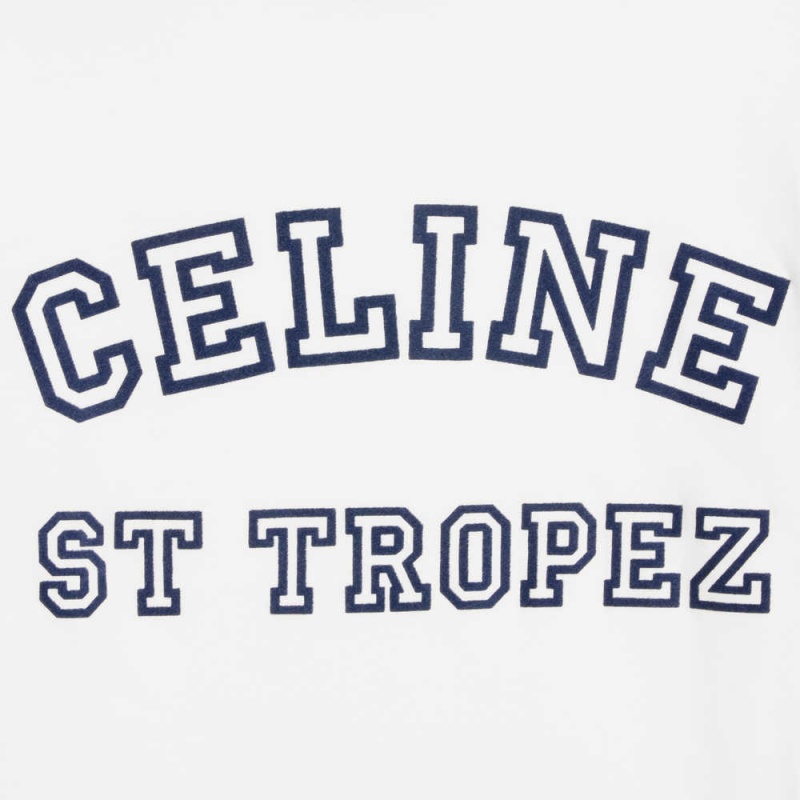 Celine St Tropez 70 S In Baumwoll Jersey T-shirt Weiß Navy | CL-592780