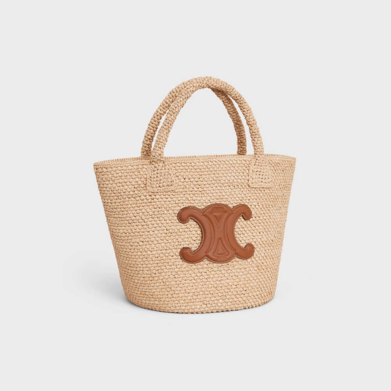 Celine Supple Small Triomphe Klassische In Raffia And Calfskin Panier Braun | CL-593067