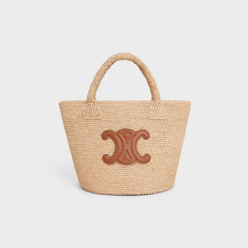 Celine Supple Small Triomphe Klassische In Raffia And Calfskin Panier Braun | CL-593067