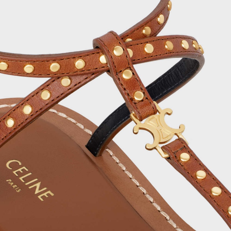 Celine Taillat Flache With Studs In Calfskin - Vegetal Tanning & Studs Sandalen Braun | CL-592587