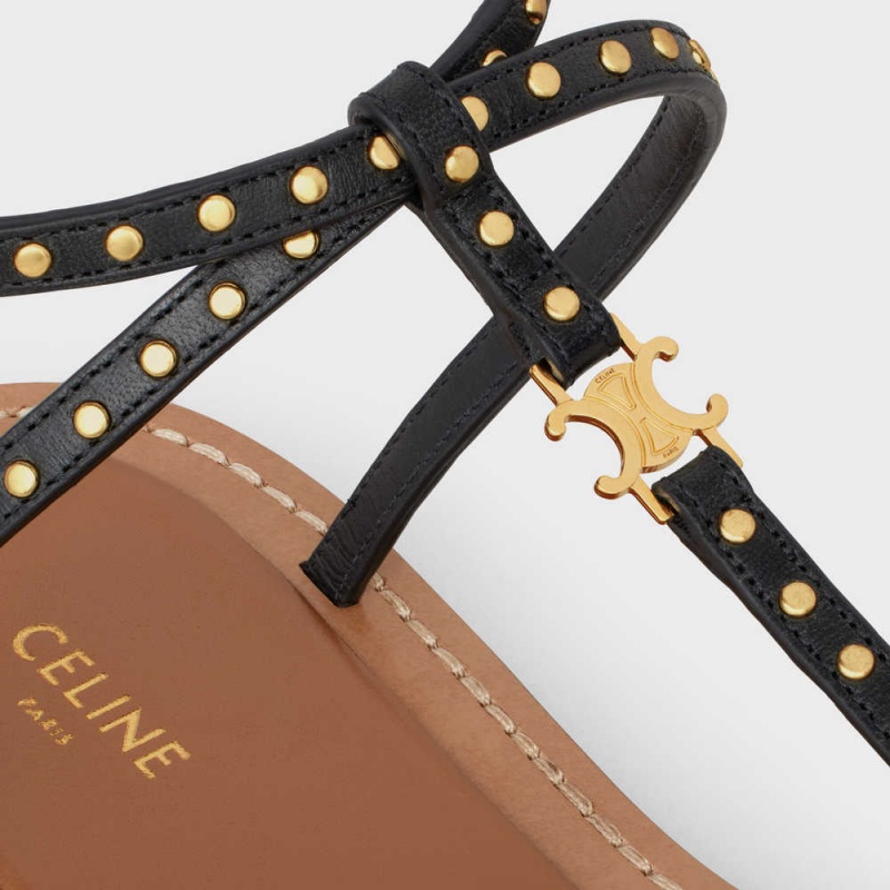 Celine Taillat Flache With Studs In Calfskin - Vegetal Tanning & Studs Sandalen Schwarz | CL-592586