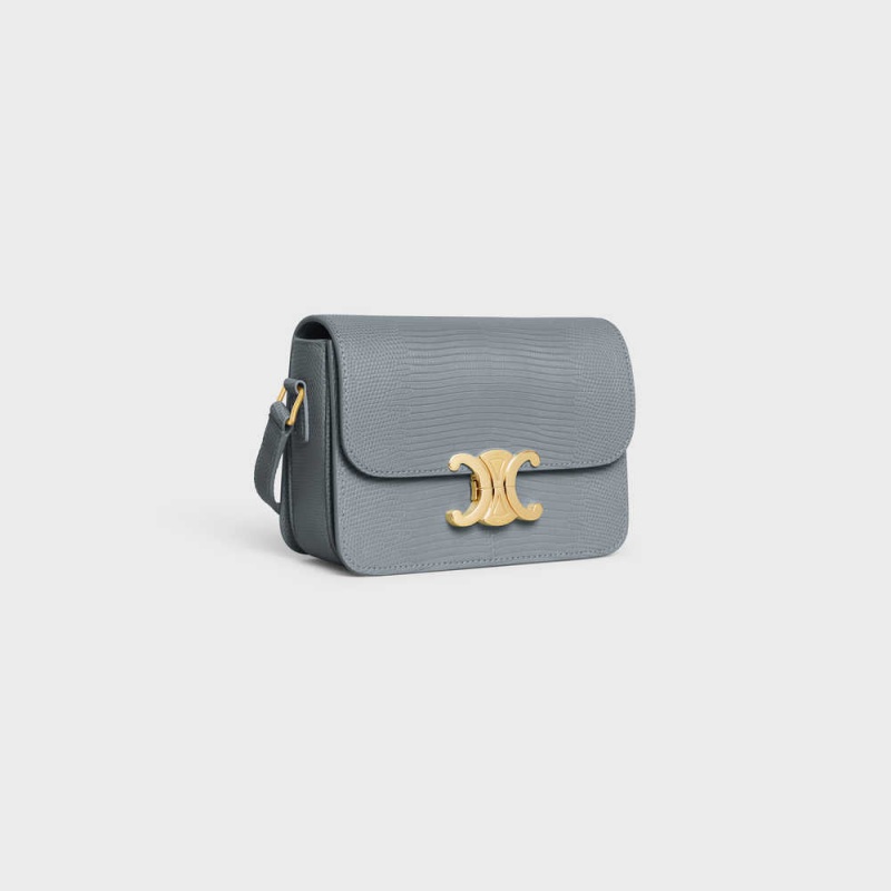 Celine Teen Bag In Lizard Triomphe Blau Grau | CL-593200