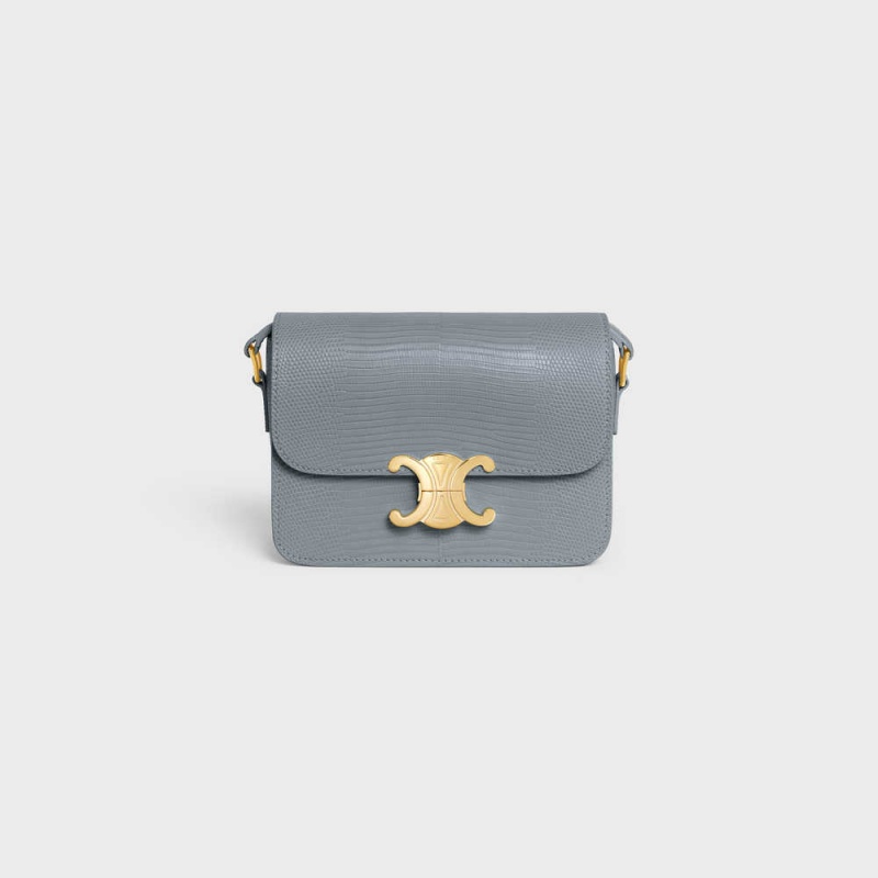 Celine Teen Bag In Lizard Triomphe Blau Grau | CL-593200