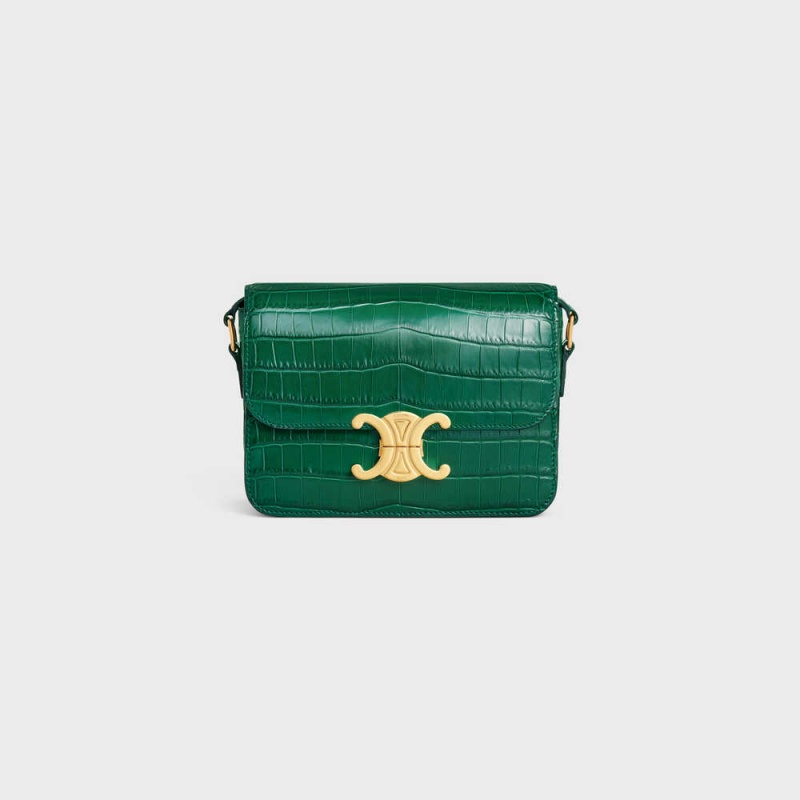 Celine Teen Bag In Niloticus Crocodile Triomphe Grün | CL-593210