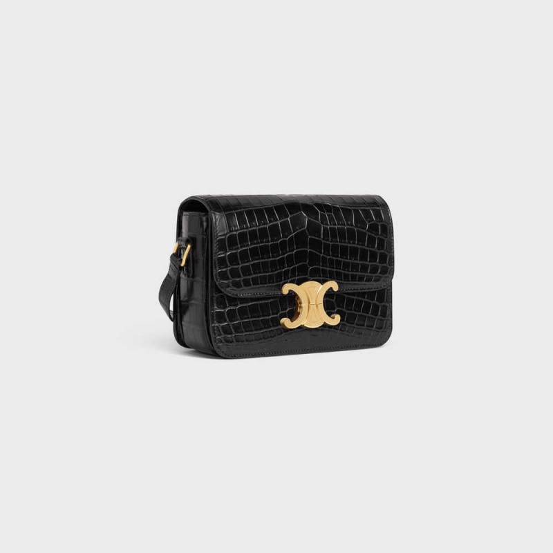 Celine Teen Bag In Niloticus Crocodile Triomphe Schwarz | CL-593208