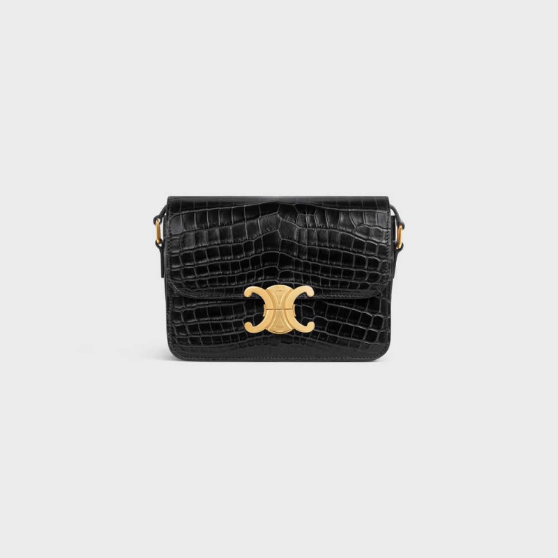 Celine Teen Bag In Niloticus Crocodile Triomphe Schwarz | CL-593208