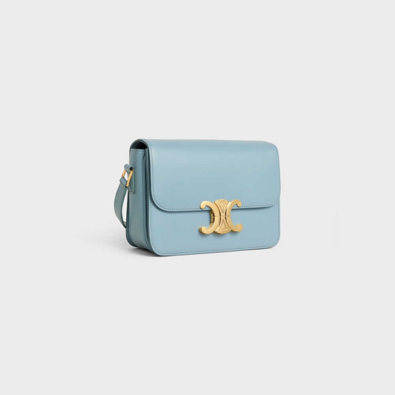 Celine Teen Bag In Shiny Calfskin Triomphe Blau | CL-593201