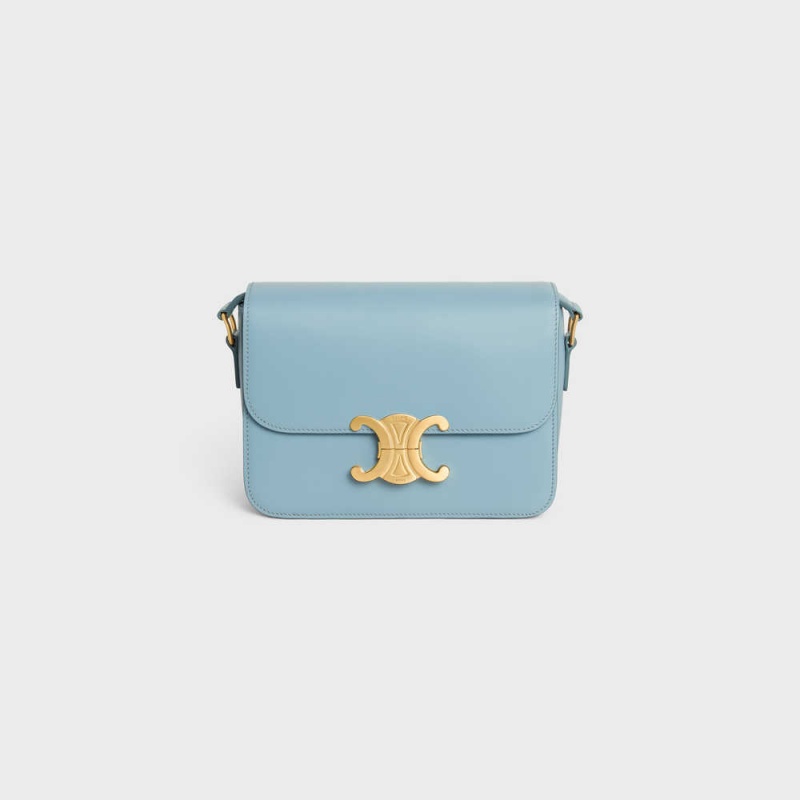 Celine Teen Bag In Shiny Calfskin Triomphe Blau | CL-593201