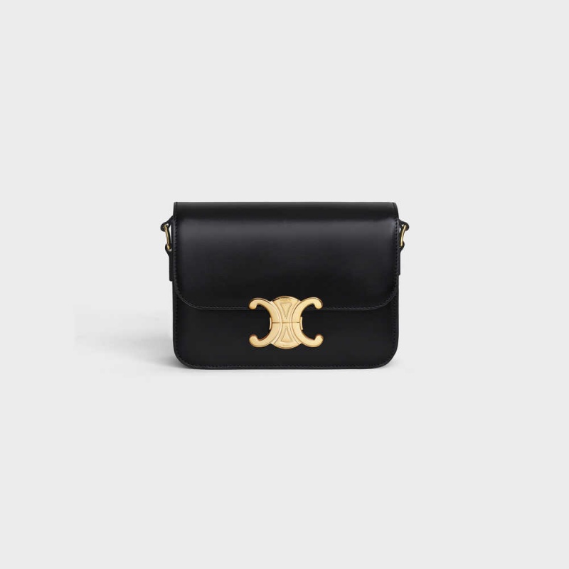 Celine Teen Bag In Shiny Calfskin Triomphe Schwarz | CL-593196