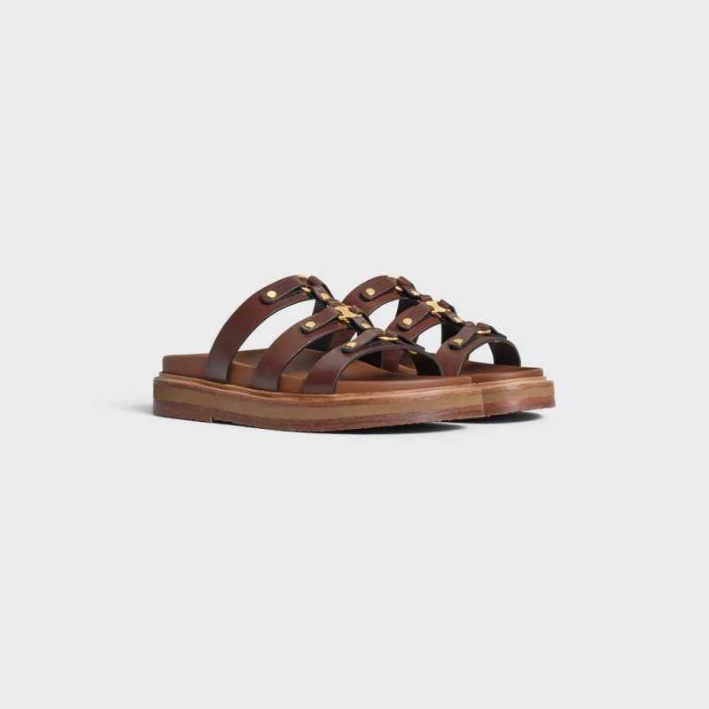 Celine Tippi Slides In Calfskin - Vegetal Tanning Sandalen Dunkelbraun | CL-592604