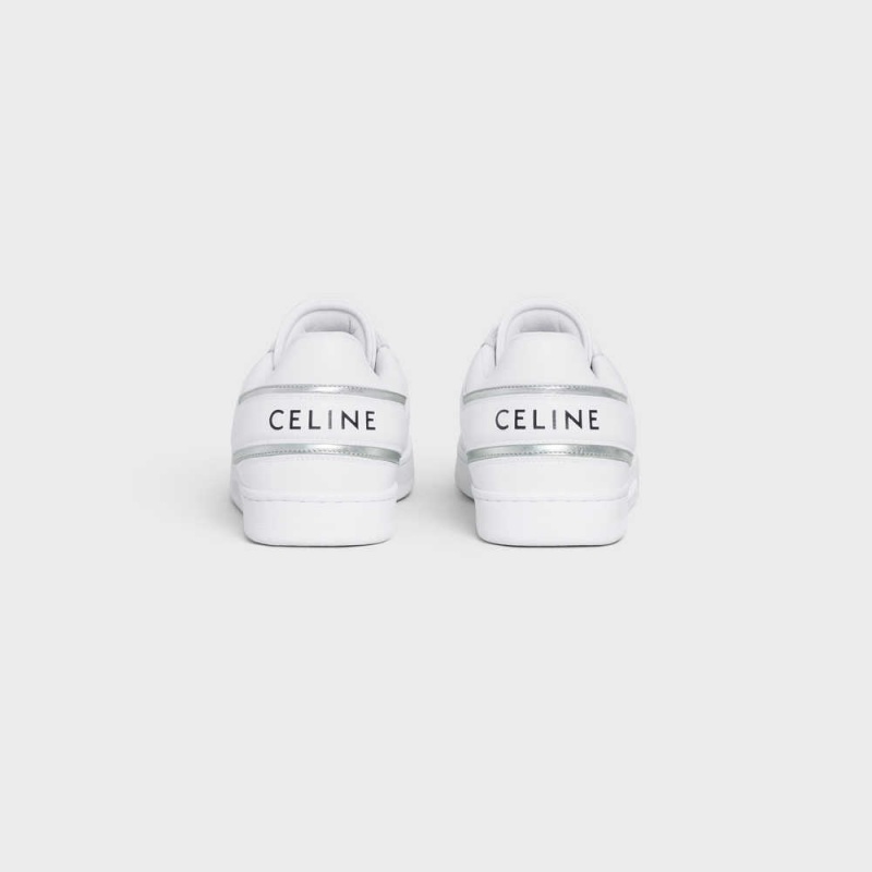 Celine Trainer Low Spitze-up In Calfskin & Laminated Calfskin Sneakers Weiß Silber | CL-592550