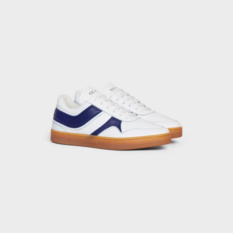 Celine Trainer Low Spitze-up In Calfskin Sneakers Weiß Navy Beige | CL-592549