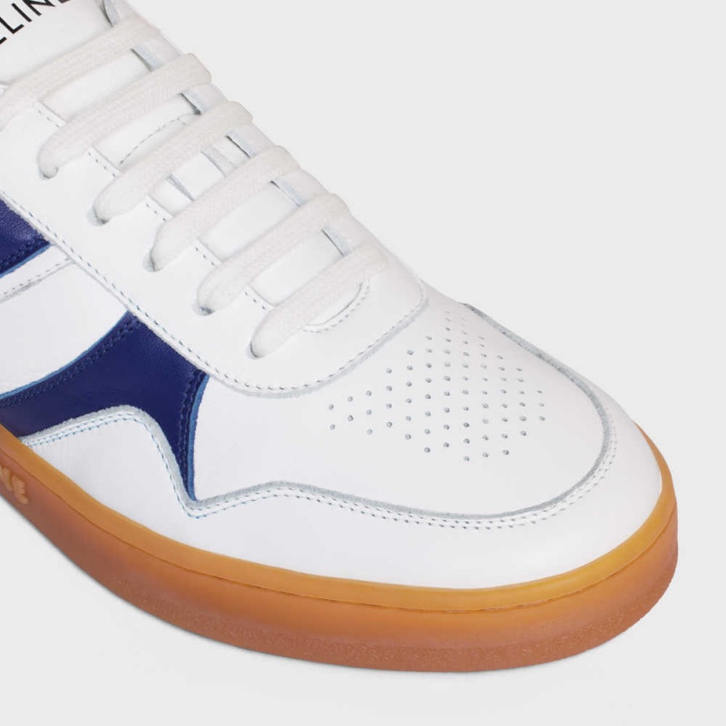 Celine Trainer Low Spitze-up In Calfskin Sneakers Weiß Navy Beige | CL-592549