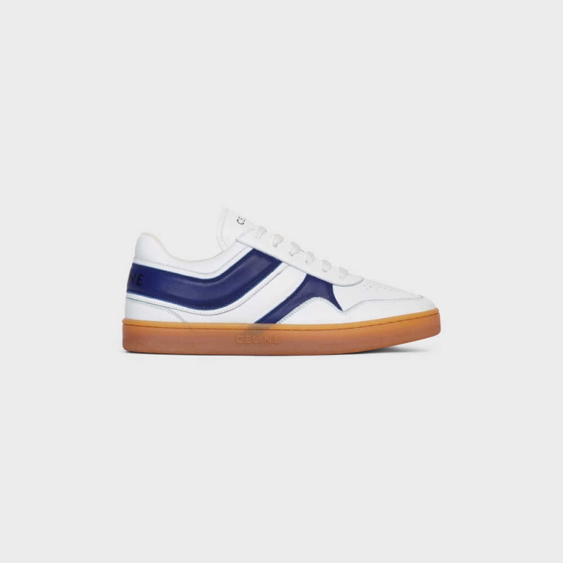 Celine Trainer Low Spitze-up In Calfskin Sneakers Weiß Navy Beige | CL-592549