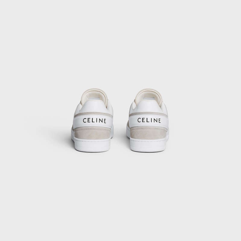 Celine Trainer Low Spitze-up In Wildleder Calfskin And Calfskin Sneakers Hellbeige Weiß | CL-591902