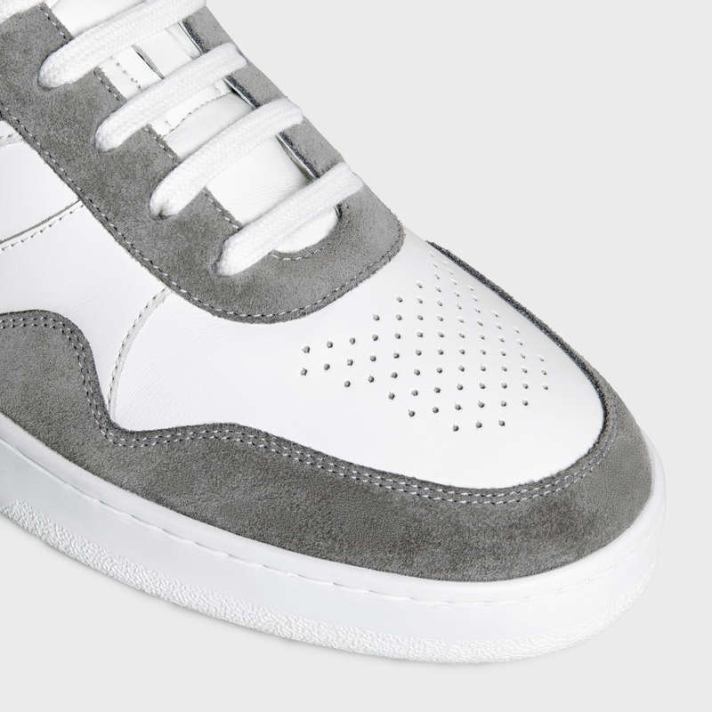 Celine Trainer Low Spitze-up In Wildleder Calfskin And Calfskin Sneakers Grau Weiß | CL-591901