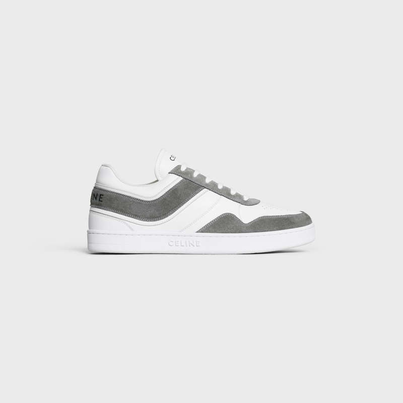 Celine Trainer Low Spitze-up In Wildleder Calfskin And Calfskin Sneakers Grau Weiß | CL-591901