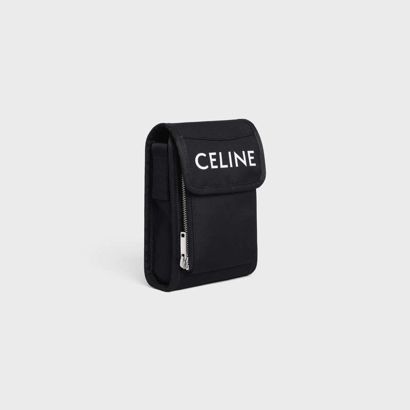 Celine Trekking Flap Phone Pouch In Nylon With Celine Print Beuteltasche Schwarz | CL-591783