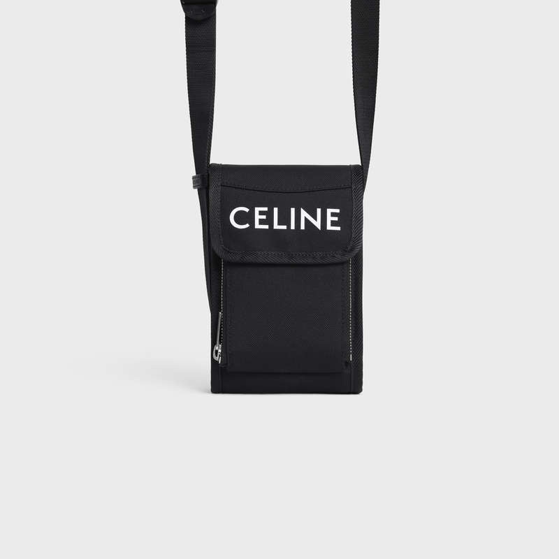 Celine Trekking Flap Phone Pouch In Nylon With Celine Print Beuteltasche Schwarz | CL-591783