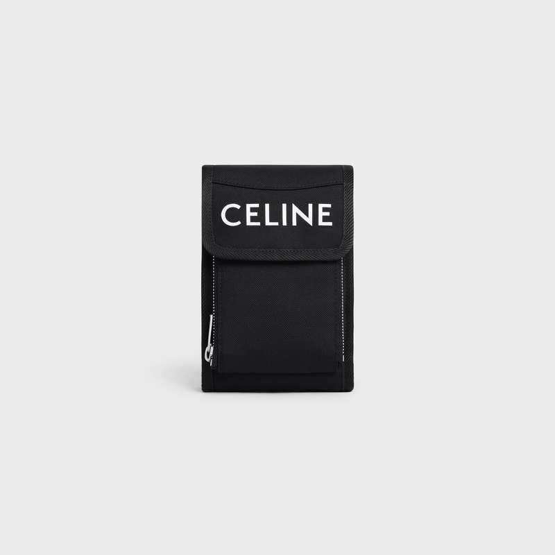 Celine Trekking Flap Phone Pouch In Nylon With Celine Print Beuteltasche Schwarz | CL-591783